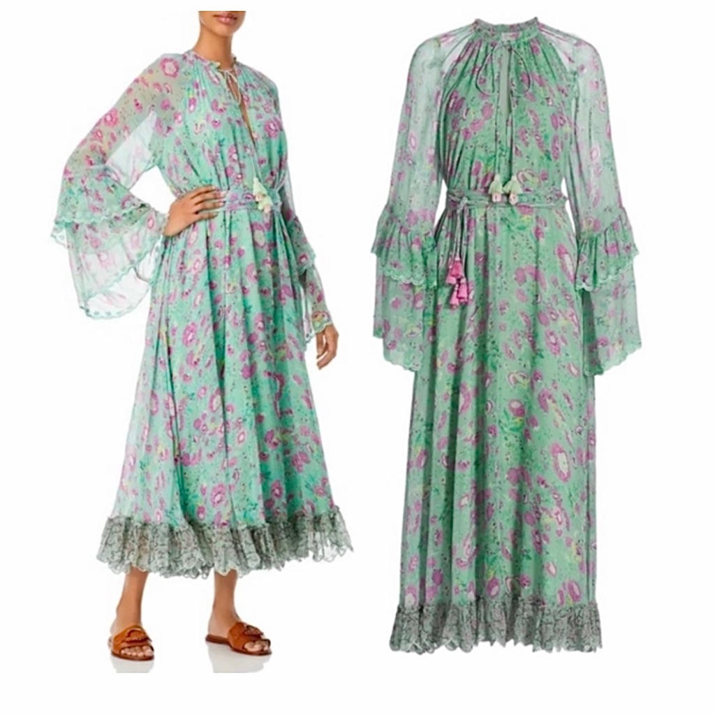 Hemant & Nandita Hera Floral Mint Macaroon Bell Sleeve Dress Size S